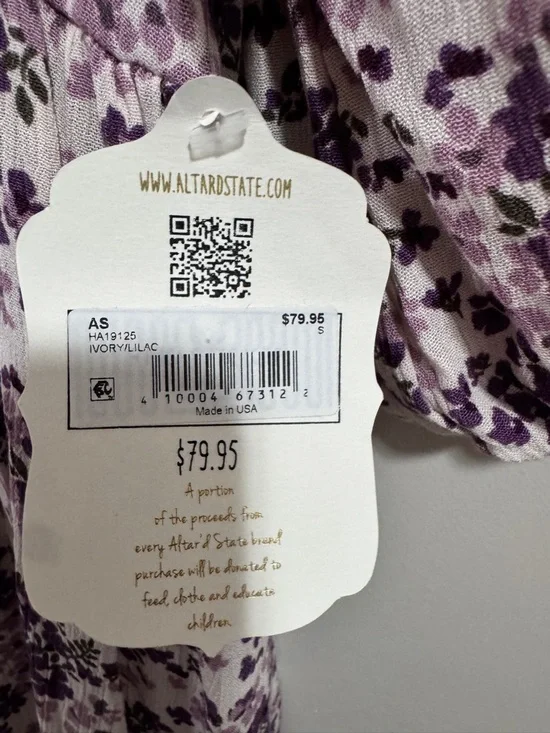 Altar'd State Purple Floral Puff-Sleeve Mini Dress Woman’s Size Small - Picture 5 of 5